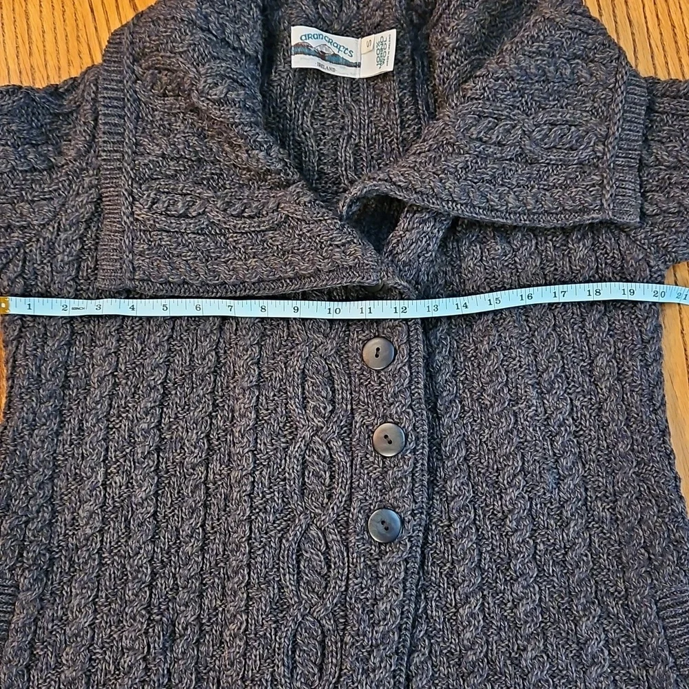 Aran Craft Cardigan | Large  Collar | Forest Green | Button Up | Pockets Size S - Picture 13 of 16